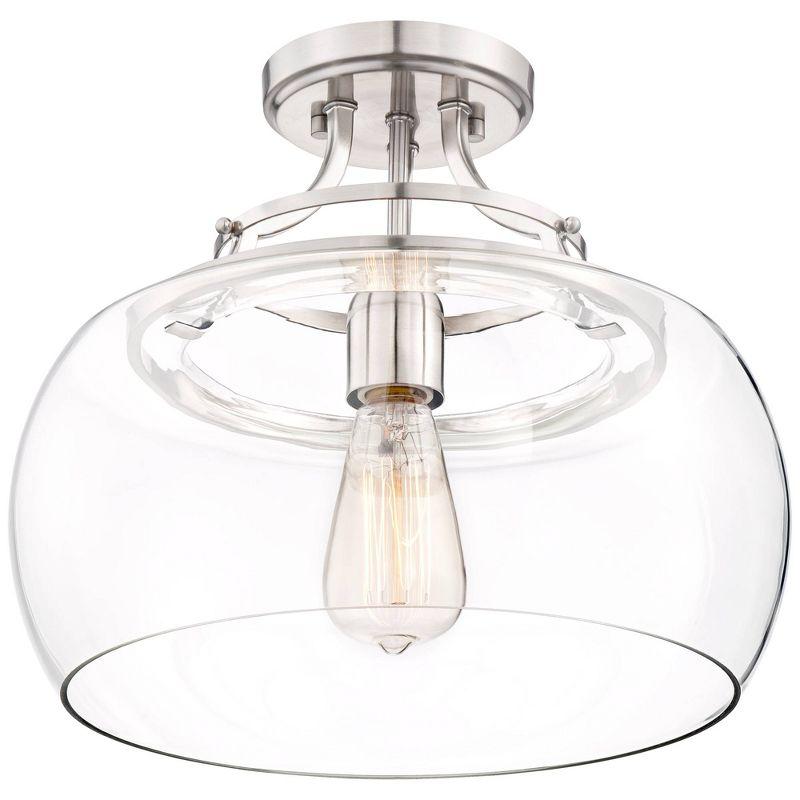 Franklin Iron Works Charleston Modern Industrial Ceiling Light Semi Flush Mount Fixture 13 1/2" Wide Brushed Nickel LED Clear Glass Shade for Bedroom