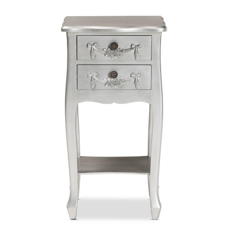 Eliya Brushed Wood 2 Drawer Nightstand Silver - Baxton Studio: Solid Frame, Open Shelf, Fully Assembled