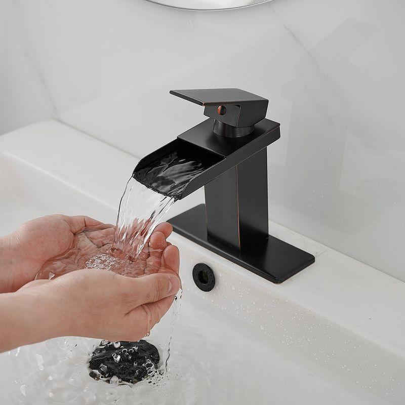 BWE Waterfall Single Hole Single-Handle Low-Arc Bathroom Faucet With Supply Line