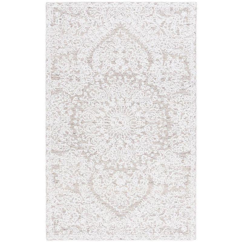 Ivory Rectangular Tufted Wool and Synthetic Rug, 5' x 8'