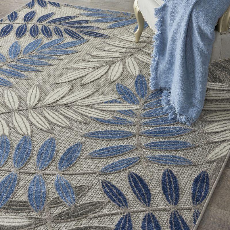 Nourison Aloha Floral Leaf Flatweave High-Low Indoor Outdoor Area Rug Grey/Blue 3'6" x 5'6"