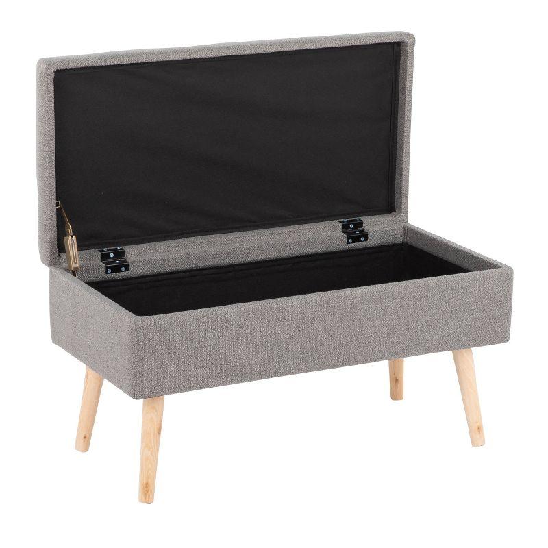 Contemporary Gray Fabric Upholstered Storage Bench with Natural Wood Legs