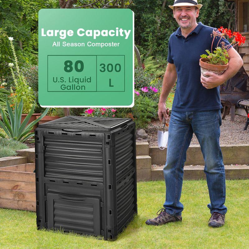 Tangkula 80-Gallon Outdoor Composter W/ Large Openable Lid & Bottom Exit Door