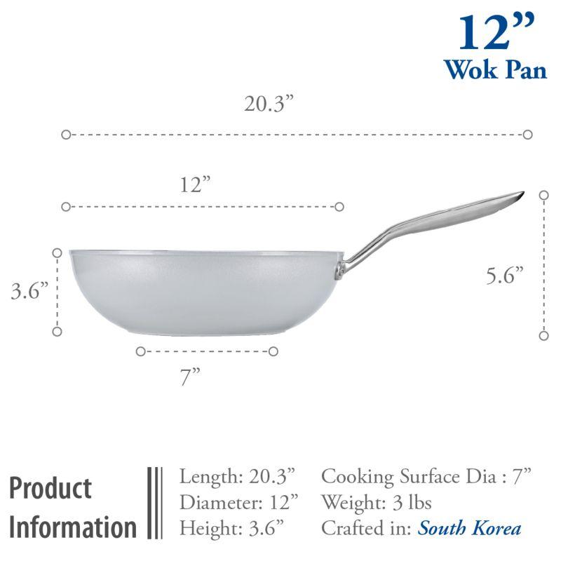 12" Silver Ceramic Nonstick Wok with Glass Lid