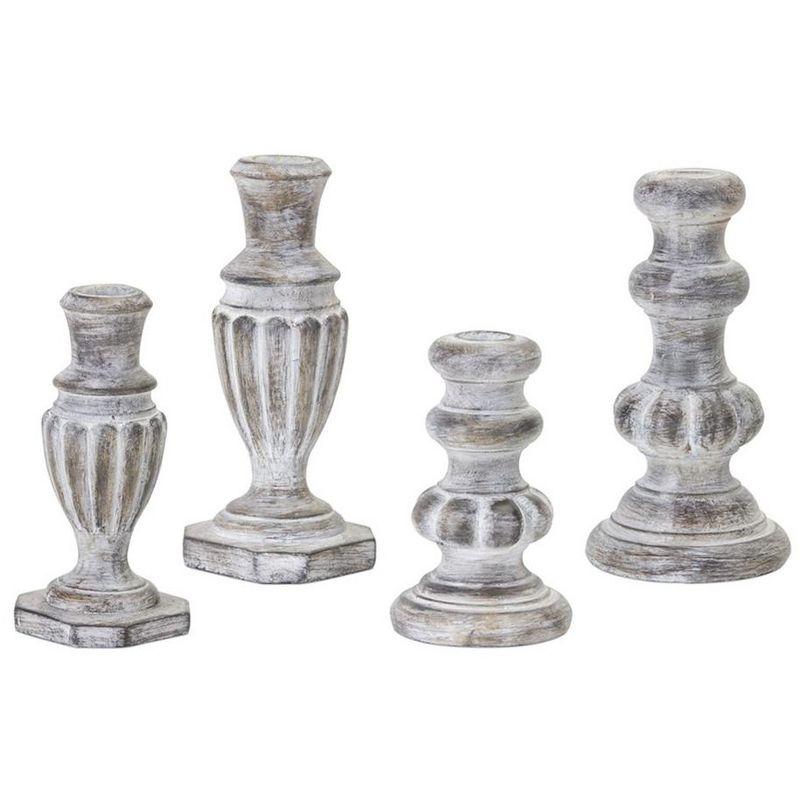 Weathered White-Washed Cement Candlestick Set