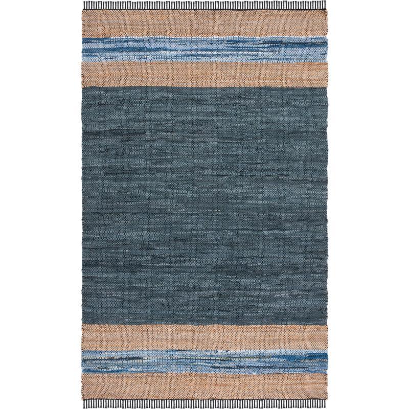 Vintage Leather W/ Fringes VTL602 Hand Woven Indoor Area Rug - Blue/Natural - 8'x10' - Safavieh