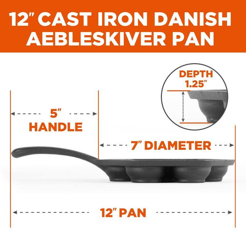 Commercial Chef Cast Iron Danish Aebleskiver Pan, Makes 7 Pancake Balls