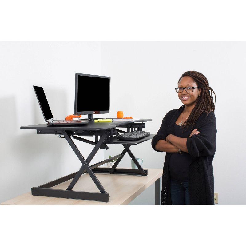 Rocelco 46" Height Adjustable Sit To Standing Desk Riser Black : Extra Large, Ergonomic Keyboard Tray, No Assembly Required