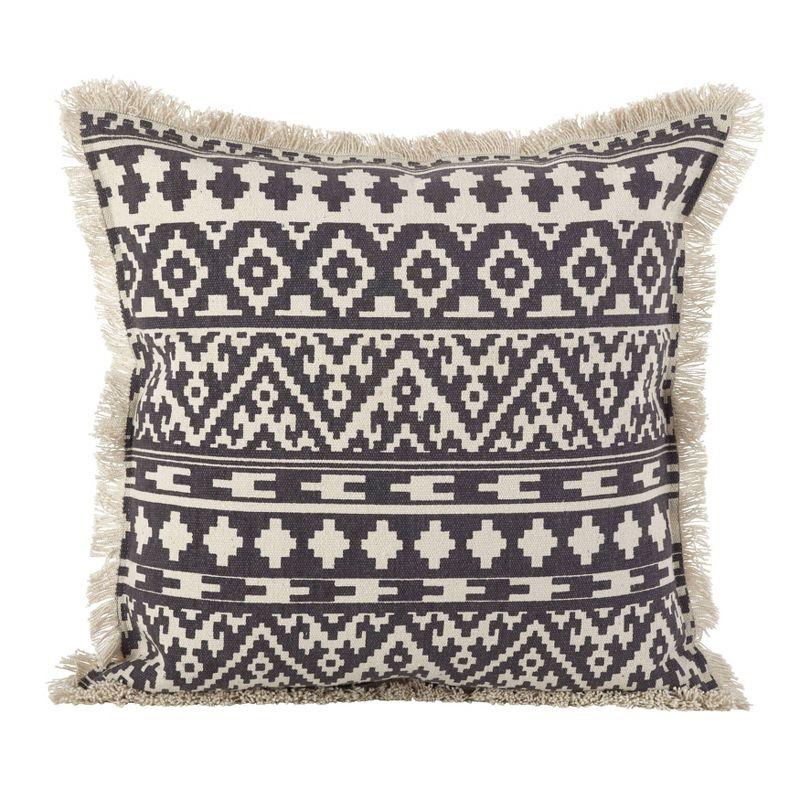 20"x20" Oversize Aztec Print Square Throw Pillow with Fringes Gray - Saro Lifestyle