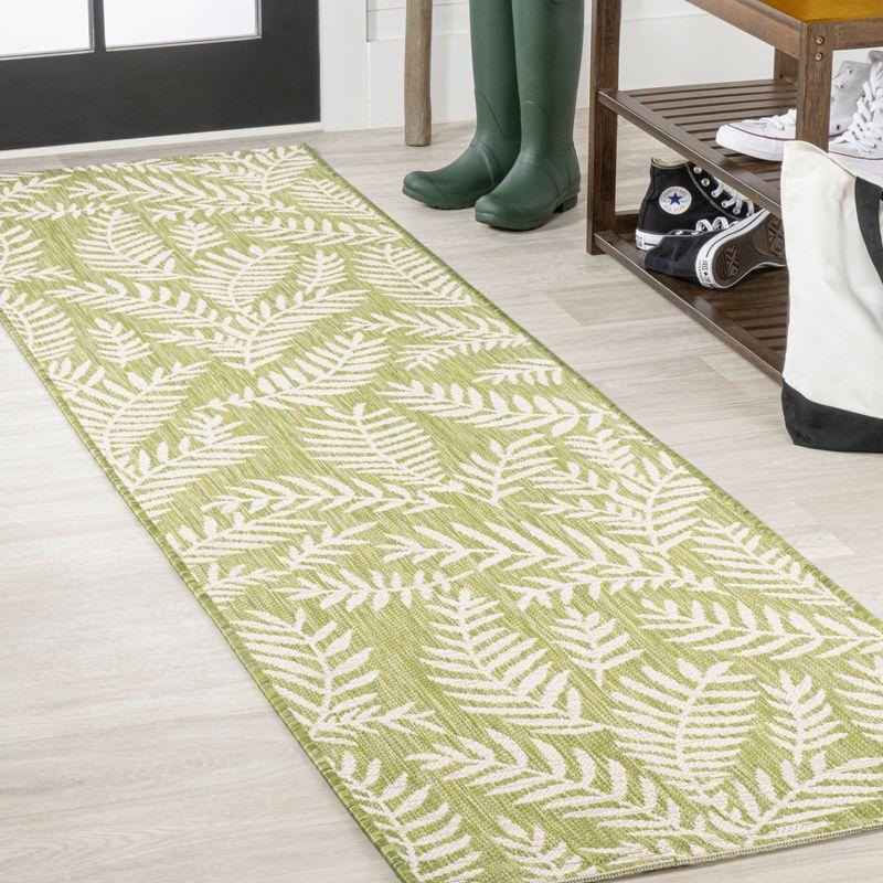 2' x 10' Nevis Palm Frond Indoor/Outdoor Runner Rug, Green/Cream - JONATHAN Y