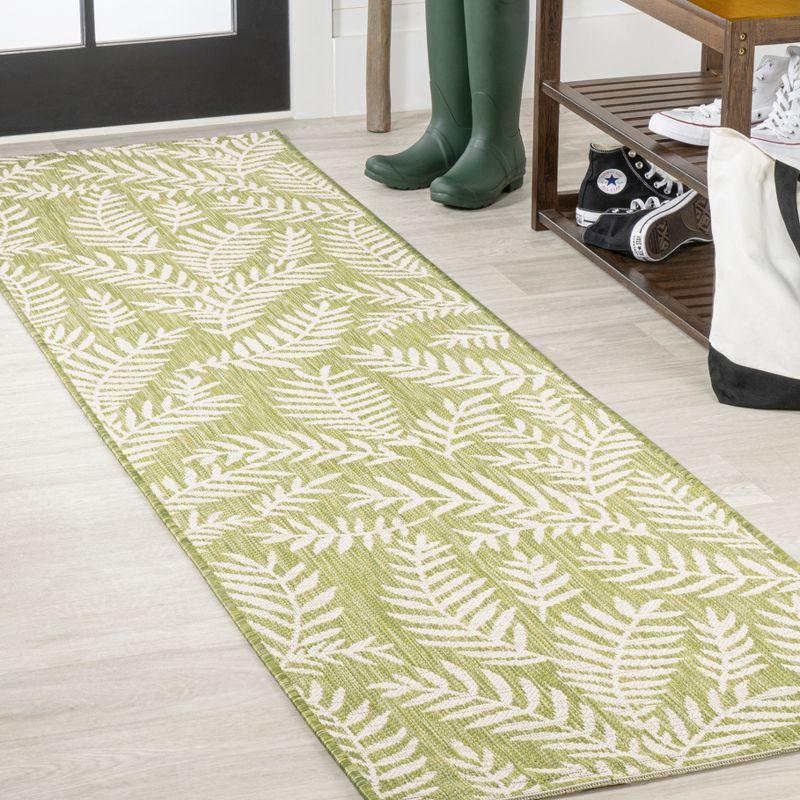 Nevis 2x10 Green and Cream Synthetic Flat Woven Runner Rug