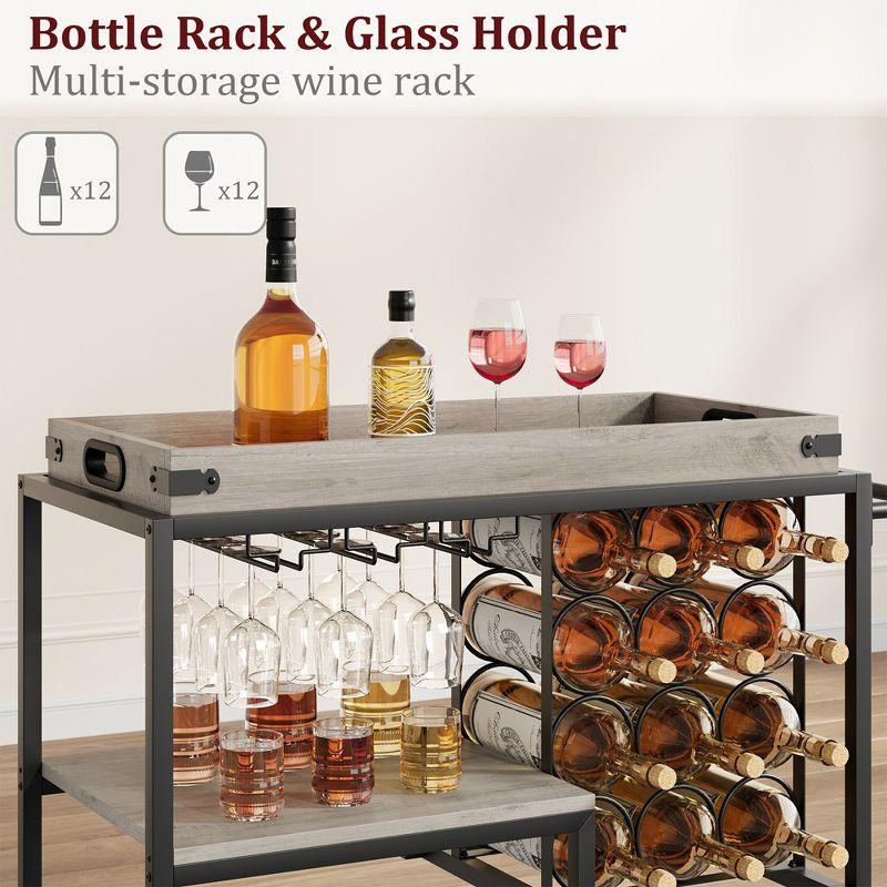 Bar Cart, 3 Tier Bar Carts for The Home, Home Bar & Serving Carts, Rolling Bar Cart with Wheels,Drink Cart with Wine Rack & Wine Glass Holder Up to 24