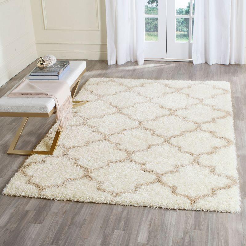 Ivory and Beige High Pile Shag Area Rug