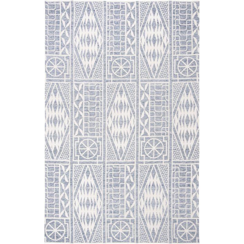 Marbella Blue and Ivory Flat Woven Wool Area Rug