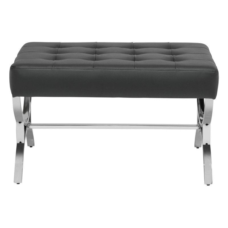 studio designs Newel Modern Square Ottoman Blended Leather and Chrome Metal Frame Chrome/White: Mid-Century Design, 250 lbs Capacity