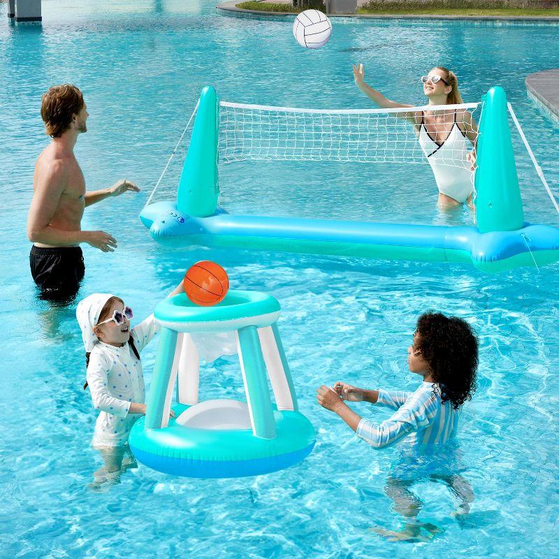 Phantoscope Floating Swimming Game Toy For Kids And Adults, Summer Floaties, Volleyball Court (105”X28”X35”)|Basketball (27”X23”X27”),L-Blue