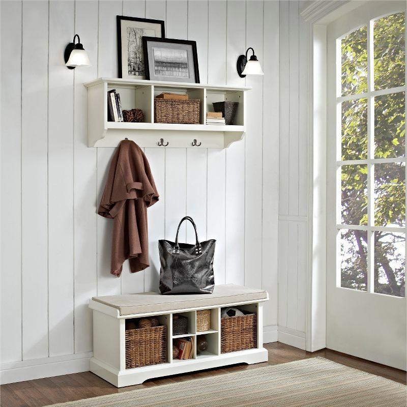 Minimalist Rustic White Entryway Storage Bench with Plinth Base