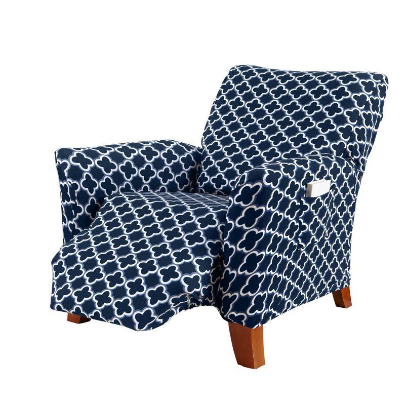 Great Bay Home Stretch Printed Washable Recliner Slipcover (Recliner, Navy)