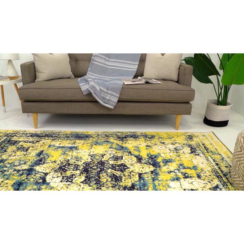 Navy Blue and Yellow Synthetic Reversible Area Rug