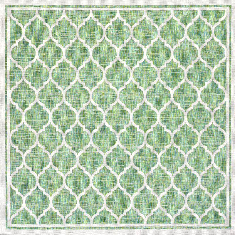 5' x 5' Trebol Moroccan Trellis Textured Weave Indoor/Outdoor Area Rug, Cream/Green - JONATHAN Y