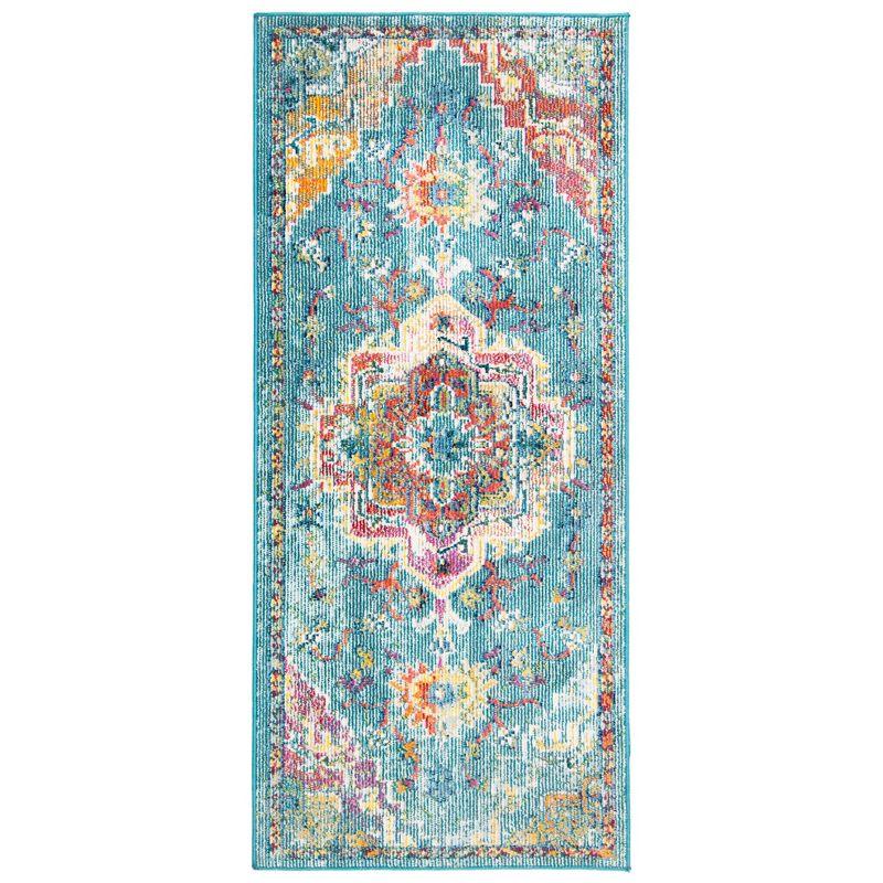 Light Blue Medallion Distressed Runner Rug, 2'2" x 7'