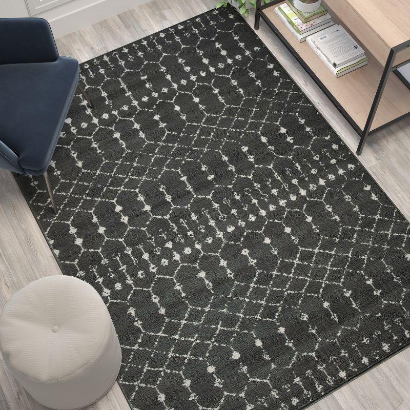 Dark Gray and Ivory Geometric 5' x 7' Synthetic Rug