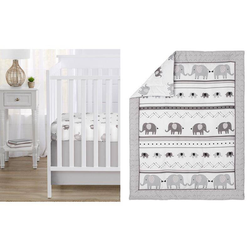 Gray and White Microfiber Elephant Toddler Comforter Set