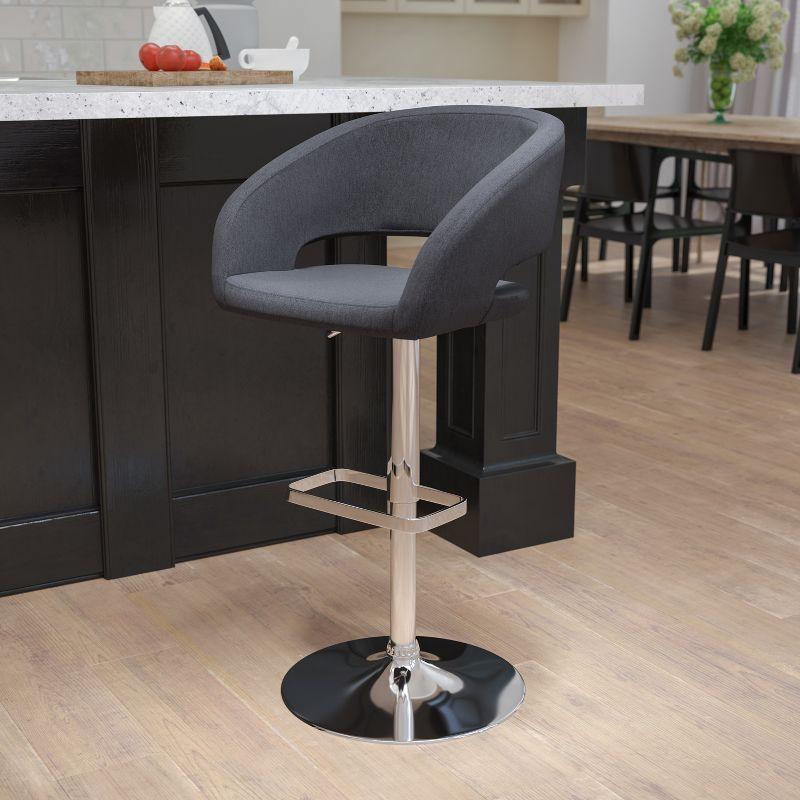 Erik Modern Black Fabric Adjustable Swivel Barstool with Chrome Base