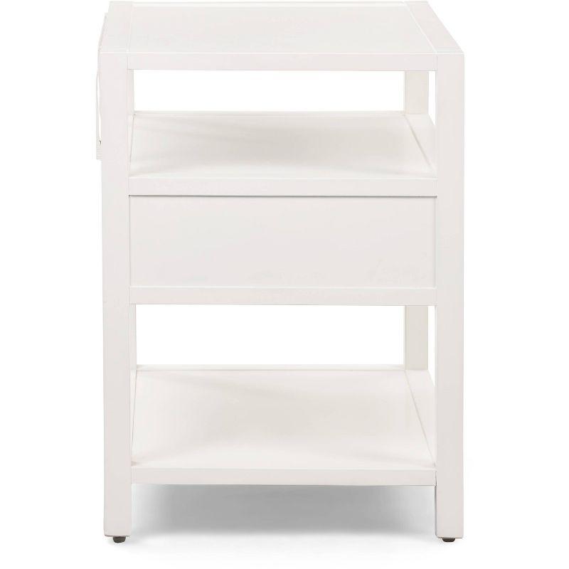 Contemporary White Wood and Brass Accent Side Table with Storage