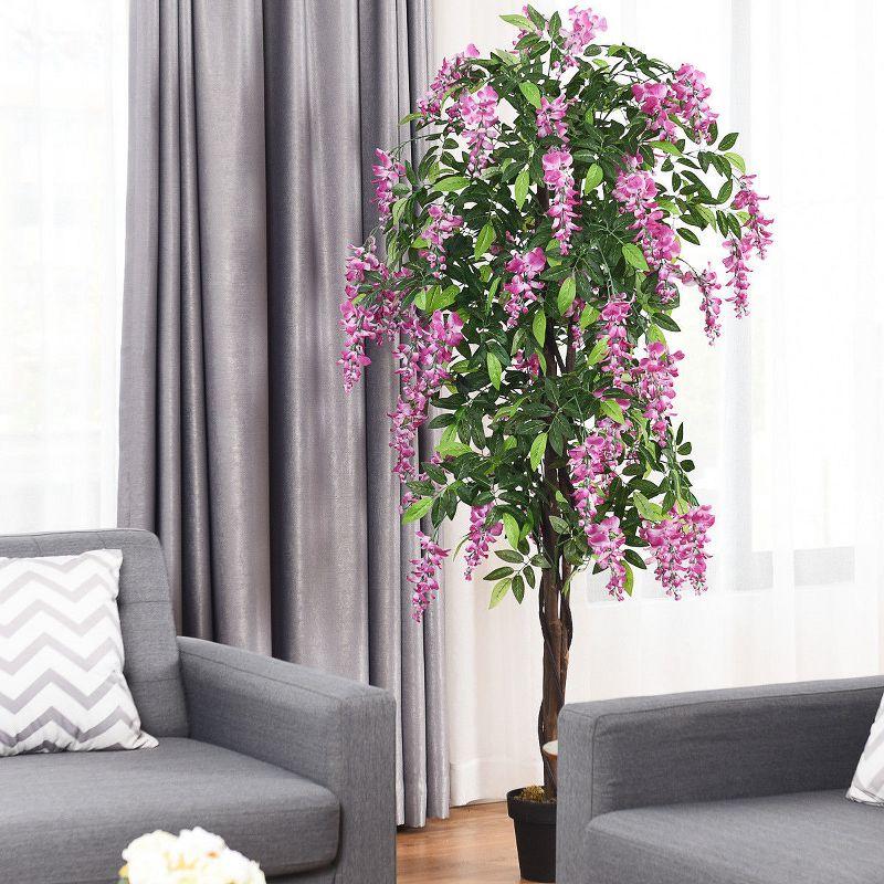 Primrue 6FT Artificial Wisteria Trees, Fake Wisteria Trees in Nursery Planters, Green Simulated Floor Plants, Indoor and Outdoor Decorations