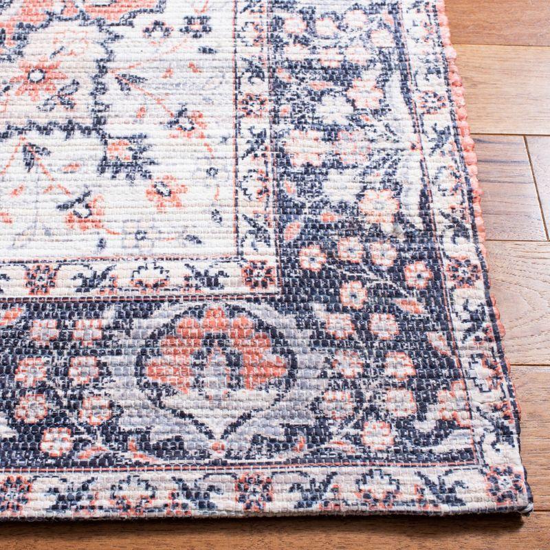 Ivory & Blue Distressed Oriental Cotton Blend 3x5 Rug