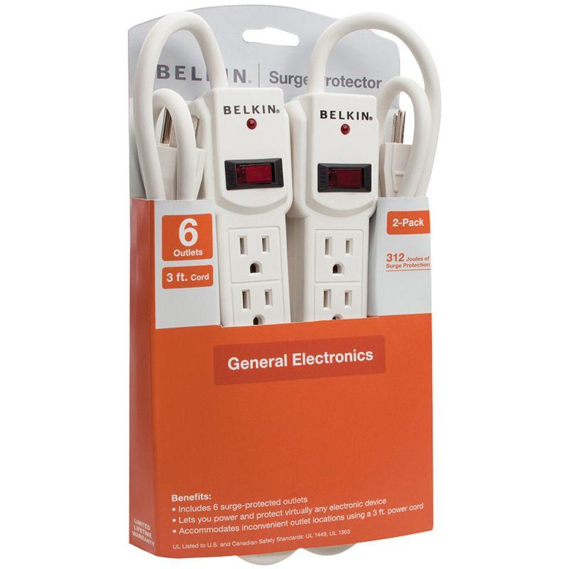 Belkin® 6-Outlet Surge Protectors, 2 pk in White