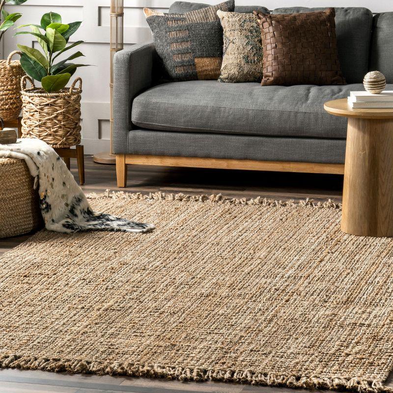 Nuloom 4 Square Daniela Jute Tassel Hand Woven Indoor Area Rug, Natural, Solid Chunky Farmhouse Design, Natural Fiber BedroomLiving Room