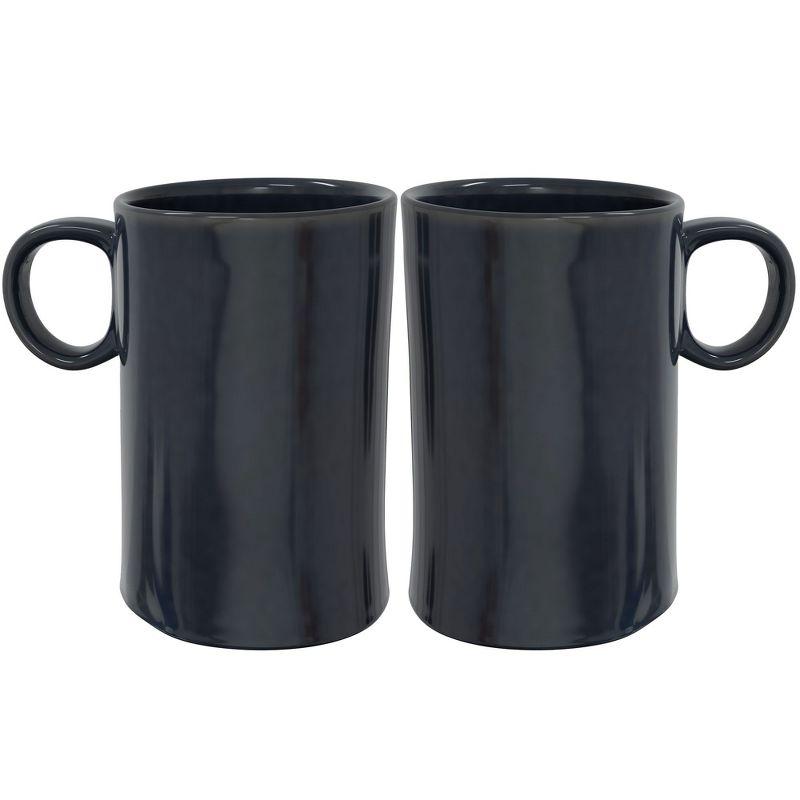 Navy Blue Ceramic Loop Handle Coffee Mugs, Set of 2