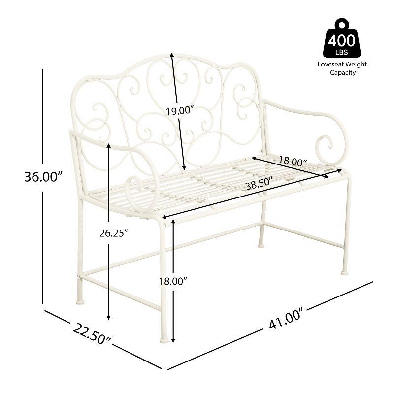 Christopher Knight Home Clay 41" Modern Outdoor Iron Garden Bench with Floral Design, Matte White