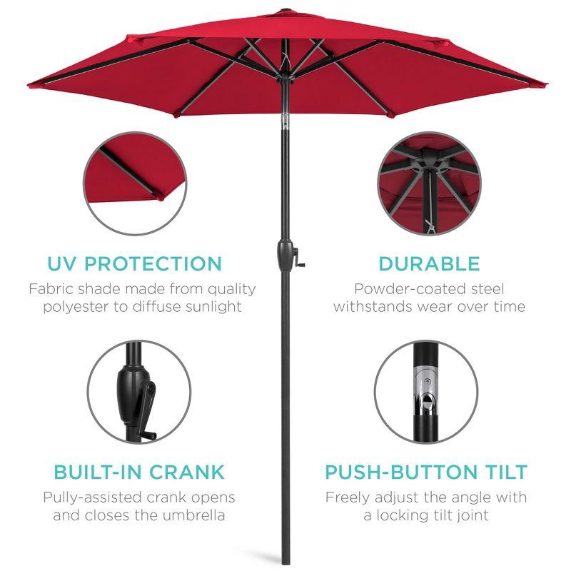 Best Choice Products 7.5ft Heavy-Duty Outdoor Market Patio Umbrella w/ Push Button Tilt, Easy Crank, Red