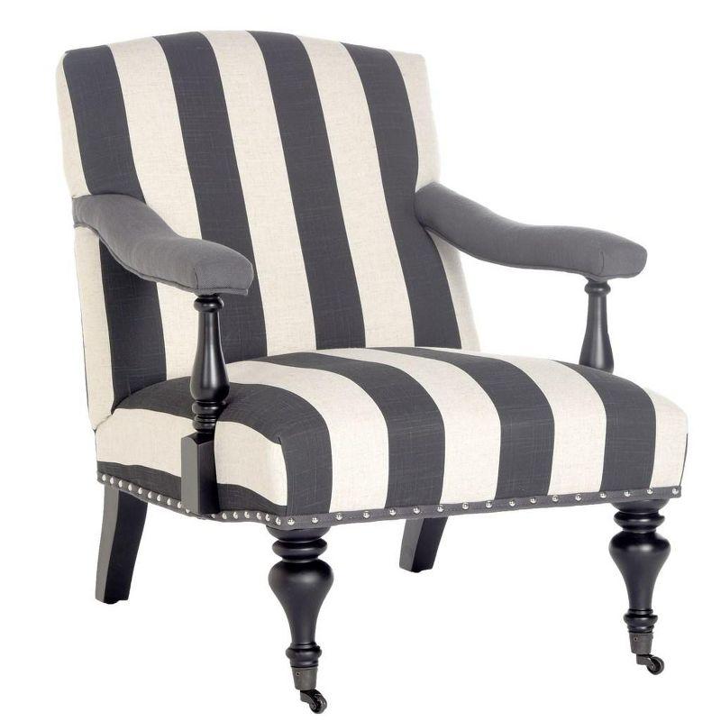 Contemporary White and Black Striped Wood Accent Arm Chair