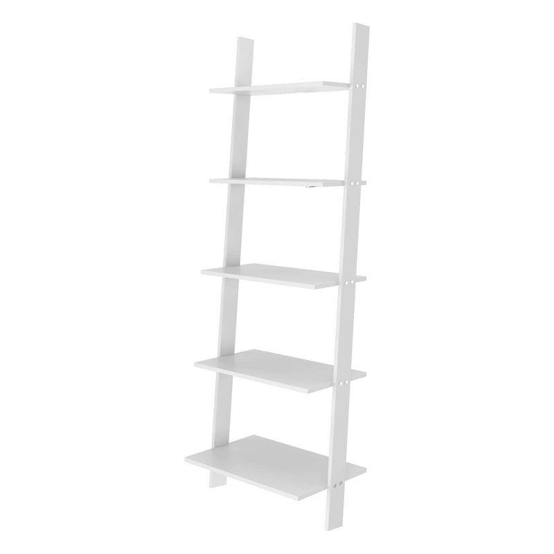 Modern White Wood 5-Shelf Floating Ladder Bookcase