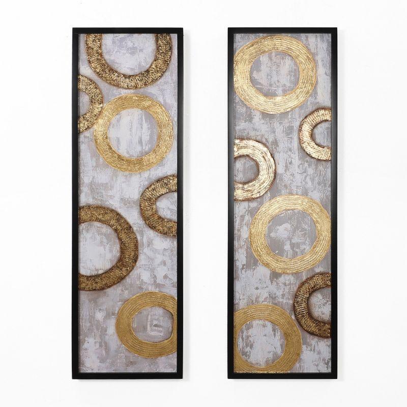 LuxenHome 2-Piece Gold and Brown Metal with Black Rectangle Frame Wall Decor Set Multicolored