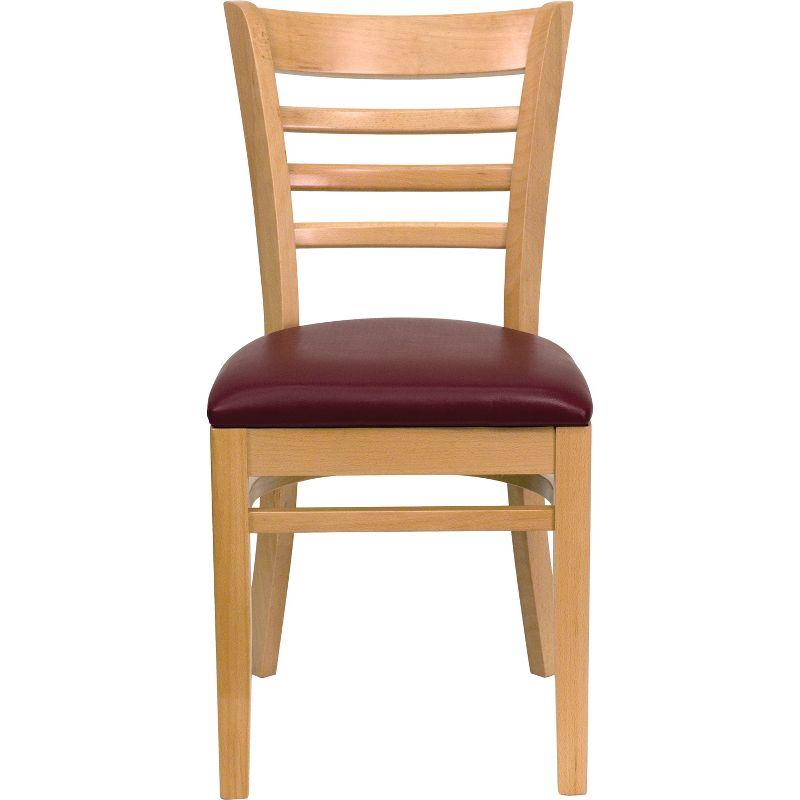 High Ladderback Natural Wood Side Chair with Burgundy Vinyl Seat