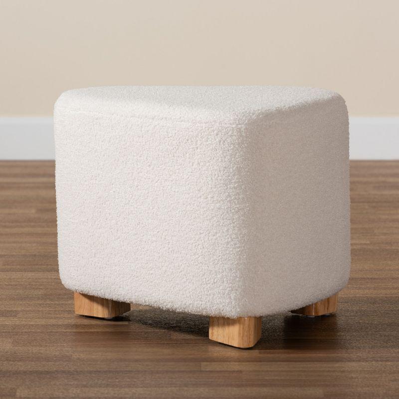 Baxton Studio Brielle Modern and Contemporary Ivory Boucle Upholstered and Natural Brown Finished Wood Ottoman