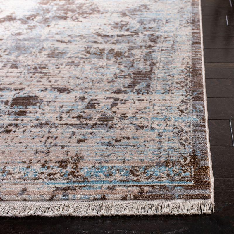 Light Blue and Brown Floral Motif 4' x 6' Area Rug