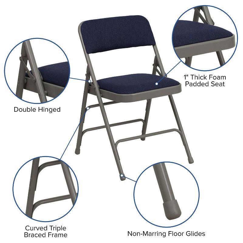 Flash Furniture 4 Pack HERCULES Series Curved Triple Braced & Double Hinged Navy Fabric Metal Folding Chair