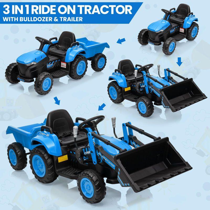 Blue 12V Ride-On Tractor with Detachable Trailer