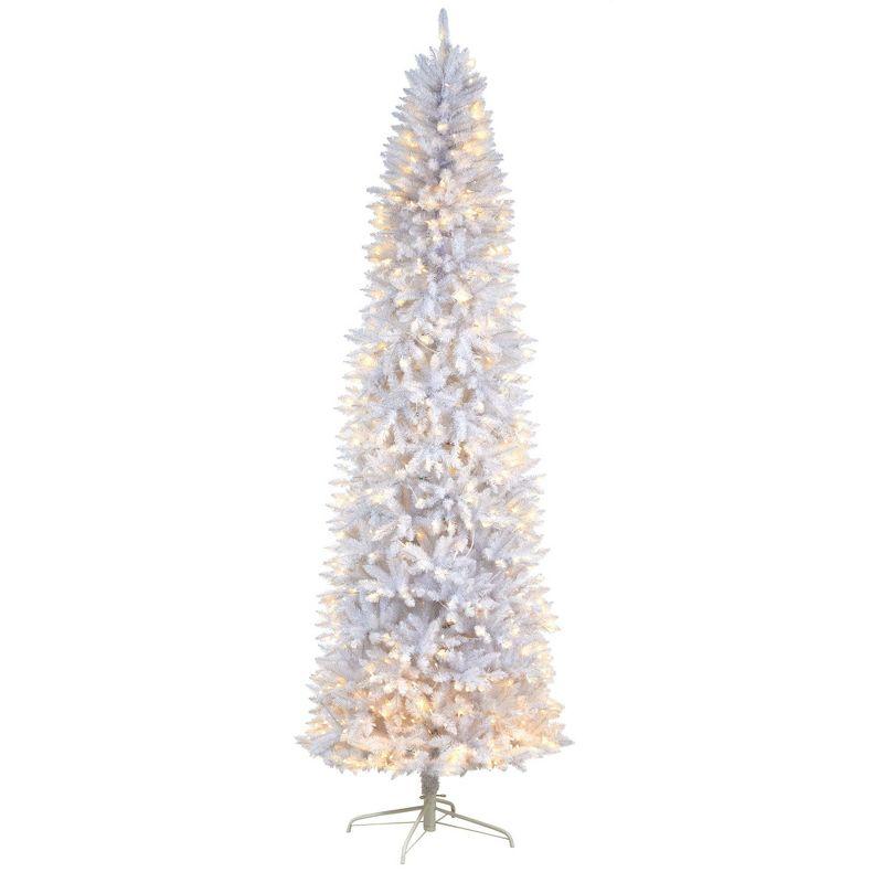 9-Foot Slim White Artificial Christmas Tree with Warm LED Lights