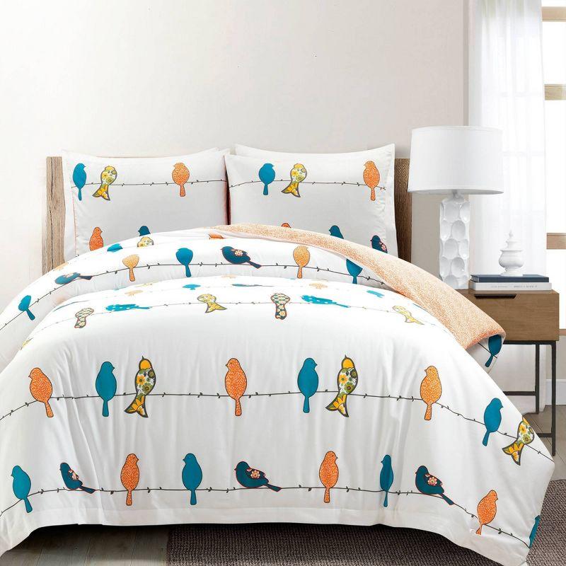 Lush Decor Rowley Birds Reversible Cotton Duvet Cover Multi (Set of 3)
