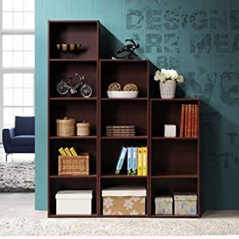 Hodedah HID23 High Quality 3 Shelf Home, Office, and School Organization Storage 35.67 Inch Tall Slim Bookcase Cabinets to Display Decor, Mahogany