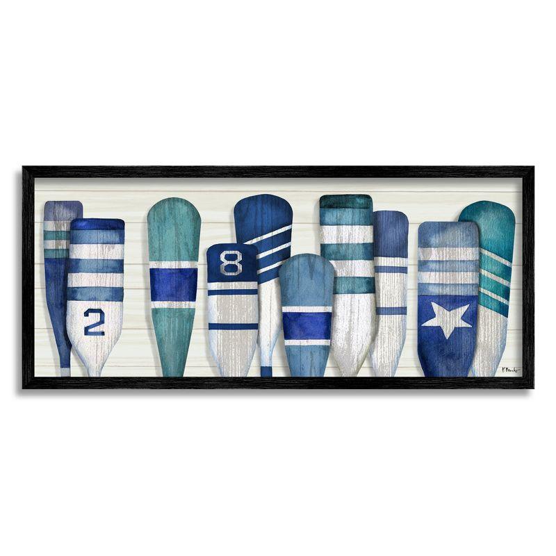Stupell Industries Port Oars Nautical Blue Patterns Framed Giclee, 13 x 30