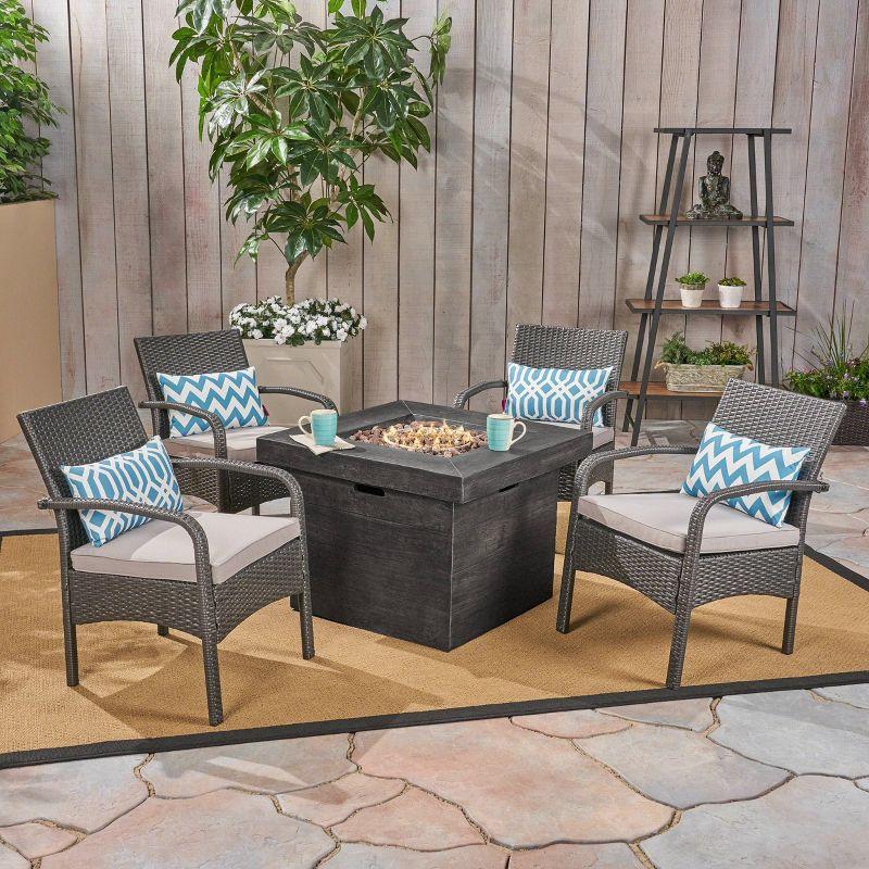 Cordoba Gray Wicker and Concrete 4-Seater Fire Pit Set