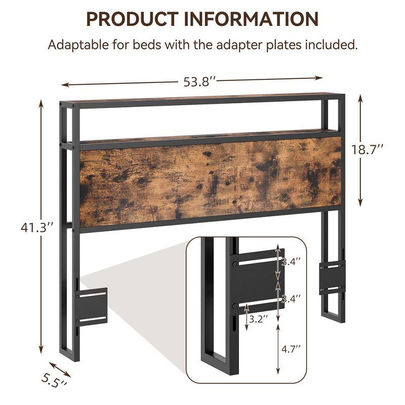 Full Size Headboard, Headboard with 2 Outlets, LED Lights and USB Ports, Adjustable Height, Storage Rack, Sturdy and Stable, Easy Assembly